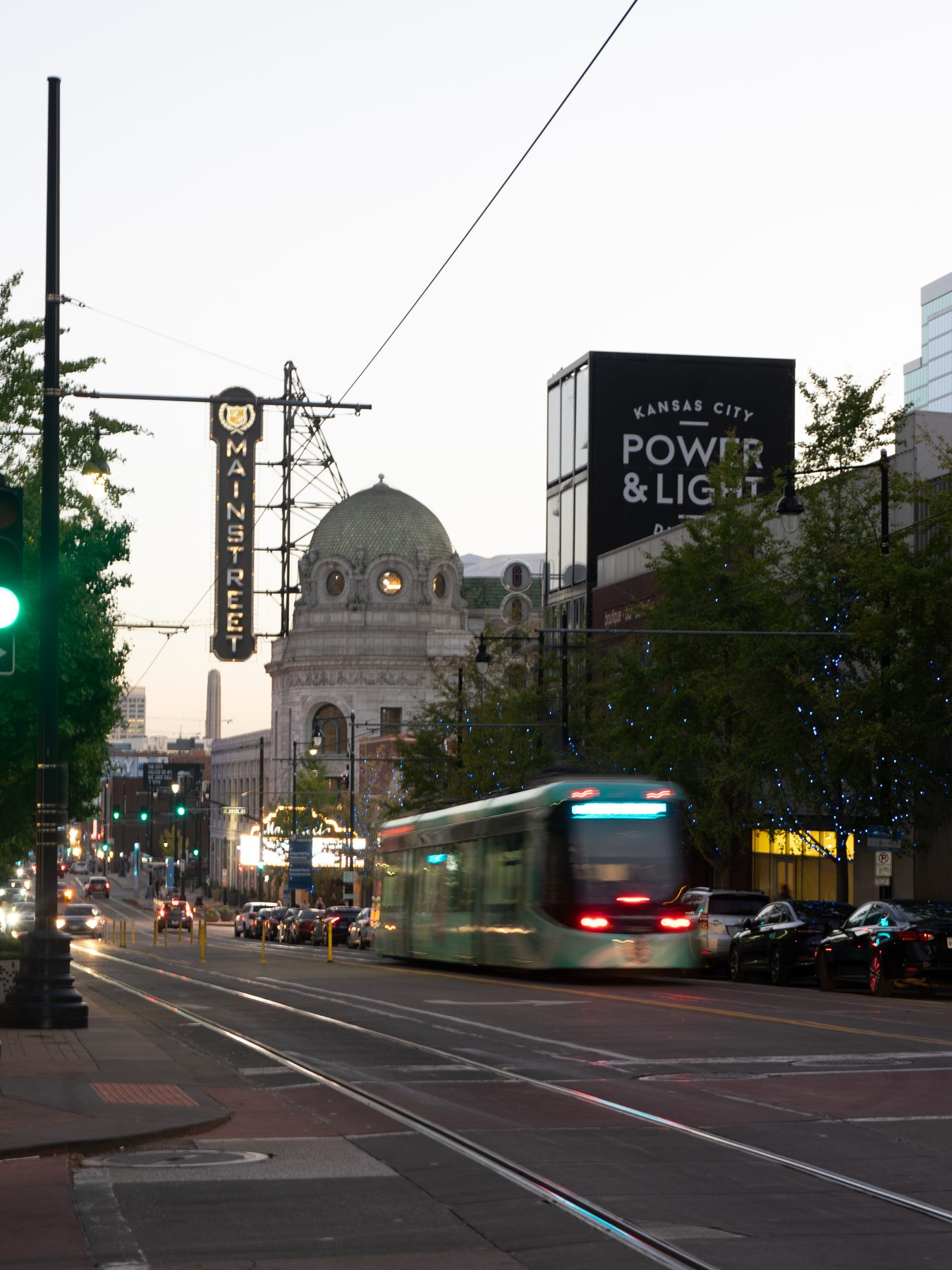 Kansas City streetcar on Main Street near the Power and Light District