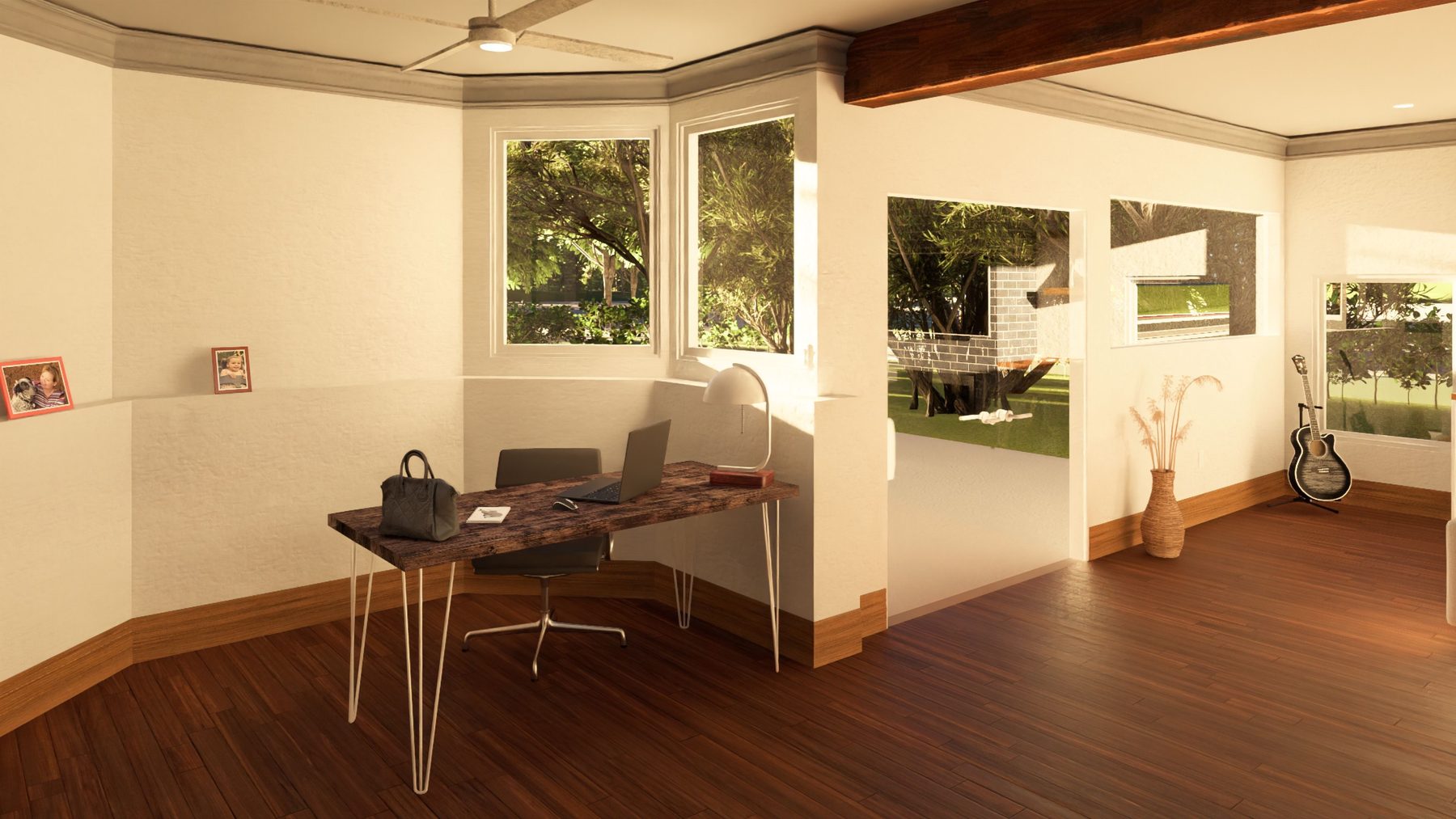 Rendering of the open office nook with daylight windows